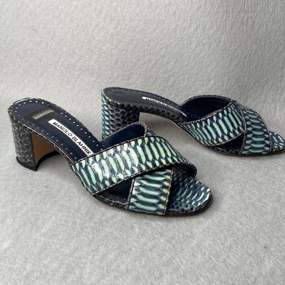 Manolo Blahnik Otawi Mule sandal with block heel - Navy/Teal - women's 36 - Picture 2 of 11